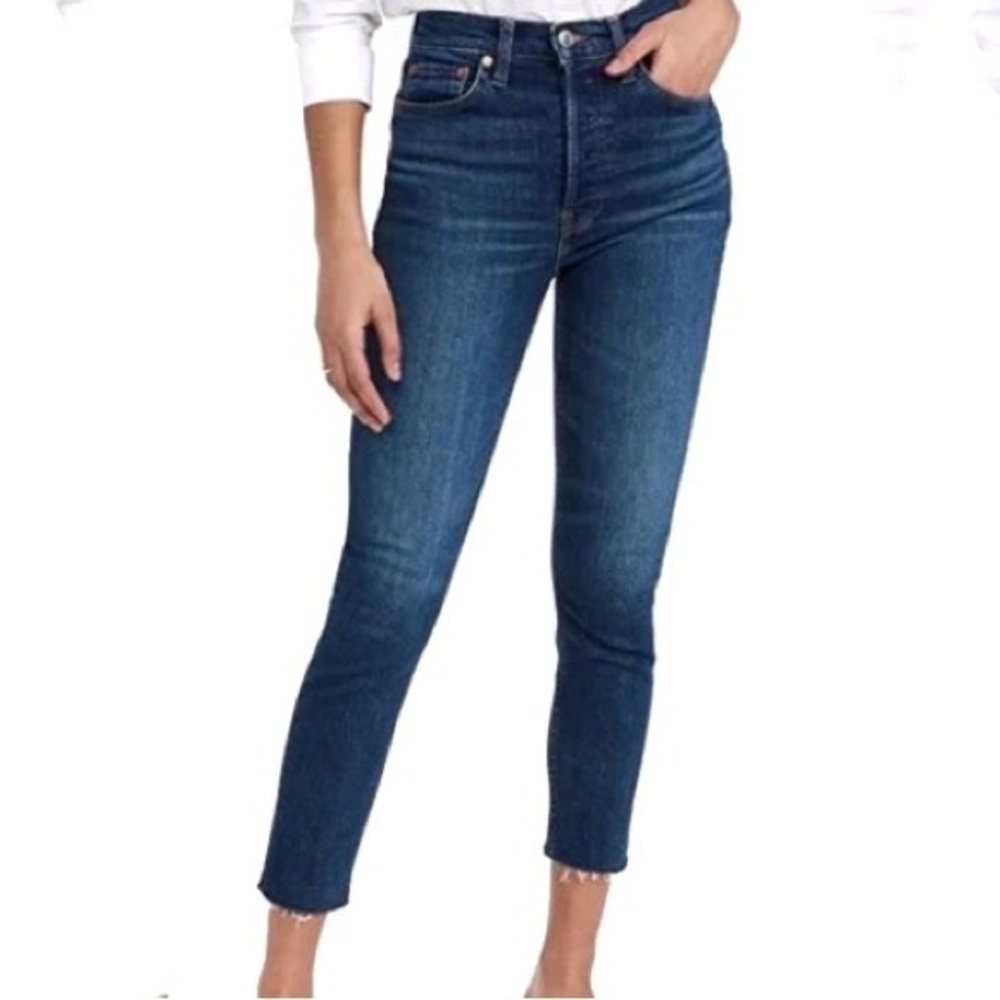 Re/Done High Rise Ankle Crop Dark Wash Jeans Sz 25